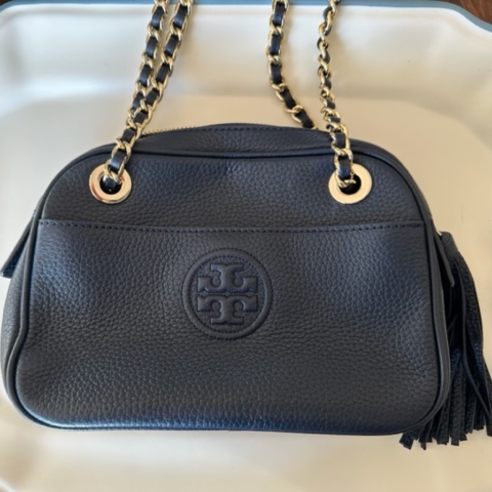 Tory Burch Navy Handbag with Tassel - Like New!